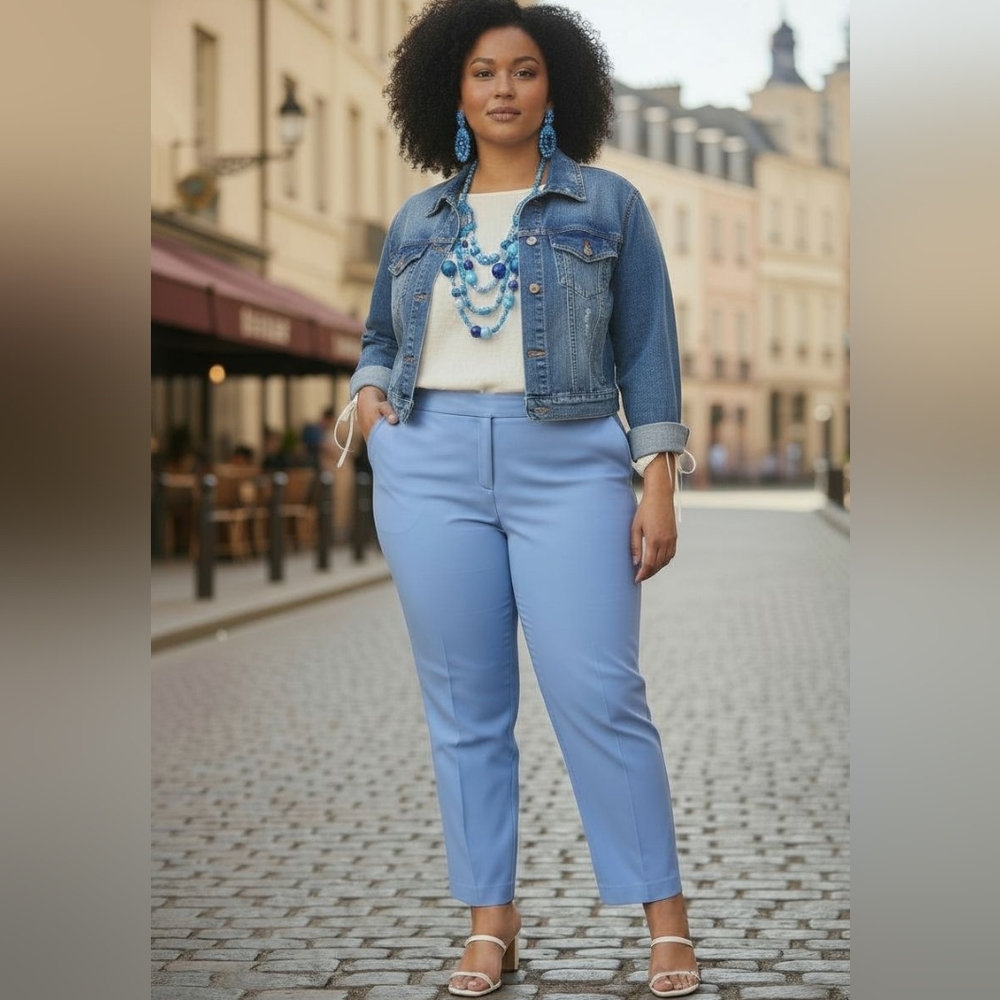 New Anne Klein Plus Size High Rise Bowie Pant Shore Blue 14W